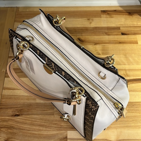 Coach Dreamer 36 Handbag Colorblock Snakeskin Detail Purse Smooth Leather - Picture 5 of 14